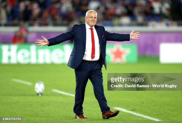 Wal during the Rugby World Cup 2019 Semi-Final match between Wales and South Africa at International Stadium Yokohama on October 27, 2019 in...