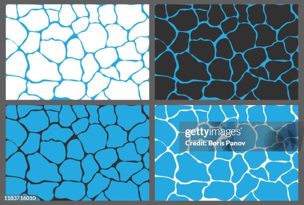 set of 4 colorful blue rock pattern backgrounds in cartoon illustration style - concrete brown texture stock illustrations