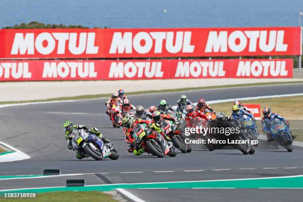 Cal Crutchlow of Great Britain and LCR Honda leads the field during the MotoGP race during the 2019 MotoGP of Australia at Phillip Island Grand Prix...