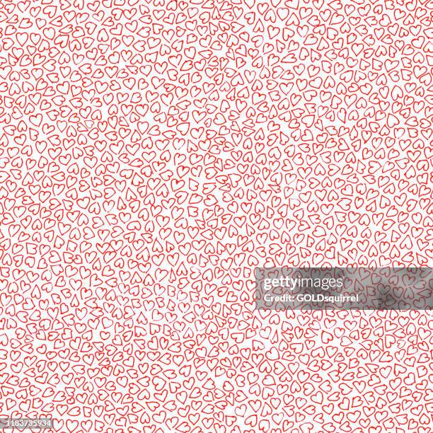 doodles with uneven outlined red hearts drawn by hand and gel pen - abstract love illustration in vector with set of little hearts unevenly arranged on white square paper background - love you stock illustrations