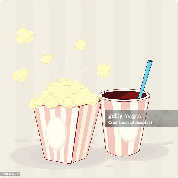 popcorn and soft drink - popcorn bag stock illustrations