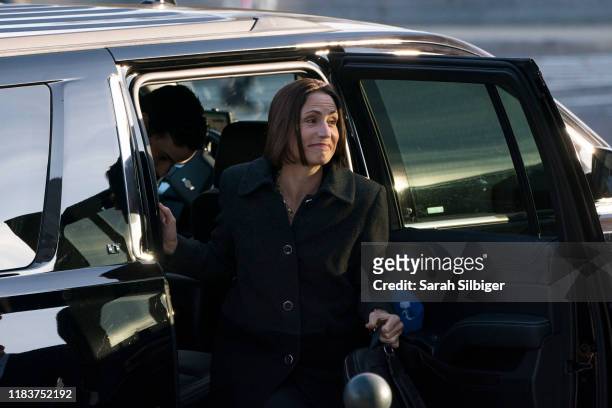Fiona Hill, the former top Russia expert on the National Security Council, arrives to Longworth House Office Building to testify before the House...