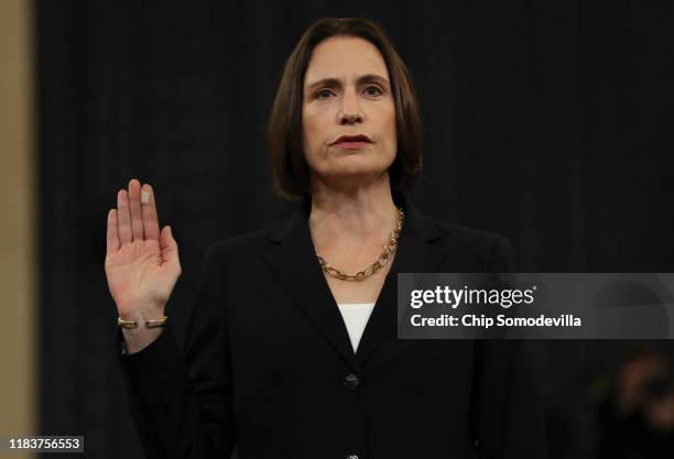 Fiona Hill, the National Security Council’s former senior director for Europe and Russia, is sworn in to testify before the House Intelligence...