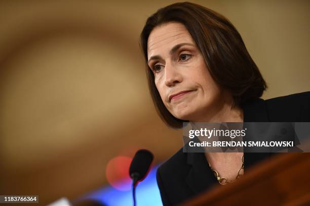 Fiona Hill, the former top Russia expert on the National Security Council, testifies during the House Intelligence Committee hearing as part of the...