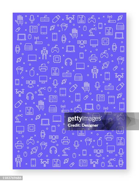 set of devices and gadgets icons vector pattern design - microphone background stock illustrations