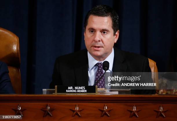 Representative Devin Nunes, a Republican from California and ranking member of the House Intelligence Committee, speaks as Fiona Hill, the former top...