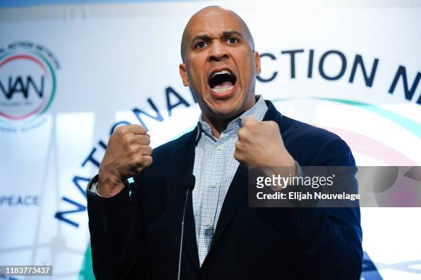 Democratic presidential candidate Sen. Cory Booker speaks at the National Action Networks Southeast Regional Conference on November 21, 2019 in...