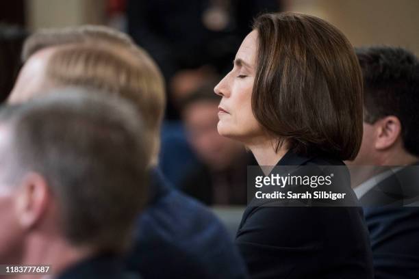 Fiona Hill, the National Security Council’s former senior director for Europe and Russia, closes her eyes as she testifies to the House Intelligence...