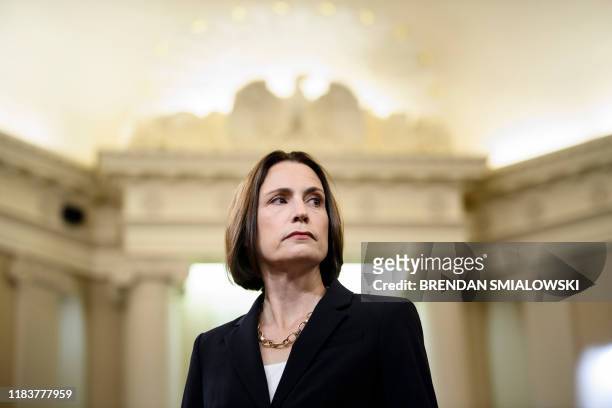 Fiona Hill, the former top Russia expert on the National Security Council, arrives to testify during the House Intelligence Committee hearing as part...