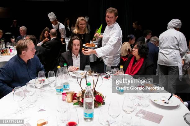 Starred Chef Chicco Cerea meets director Brad Bird at Teatro Sociale during the International Alba White Truffle Fair on October 18, 2019 in Alba,...