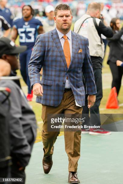 General manager Jon Robinson of the Tennessee Titans leaves the field prior to a against the Tampa Bay Buccaneers game at Nissan Stadium on October...