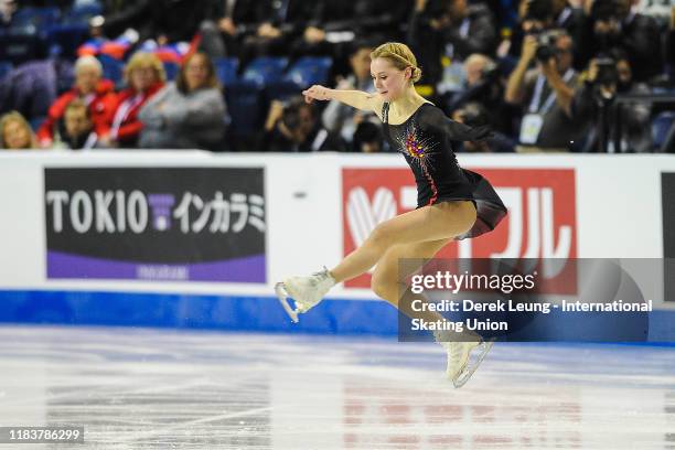 Serafima Sakhanovich of Russia competes in the short program during the ISU Grand Prix of Figure Skating Canada at Prospera Place on October 25, 2019...