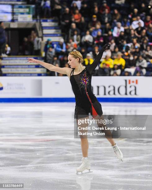 Serafima Sakhanovich of Russia competes in the short program during the ISU Grand Prix of Figure Skating Canada at Prospera Place on October 25, 2019...