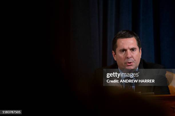 Representative Devin Nunes R-CA, speaks as Fiona Hill, the former top Russia expert on the National Security Council, and David Holmes, a State...