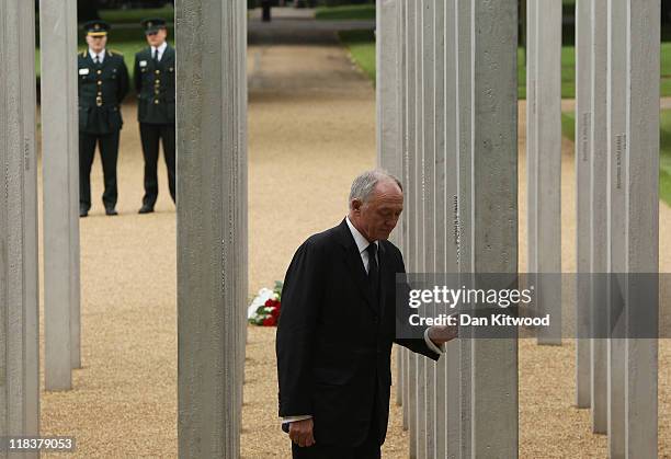 Former London Mayor Ken Livingstone pays his respects at the memorial to the victims of the July 7, 2005 London bombings in Hyde Park on July 7, 2011...