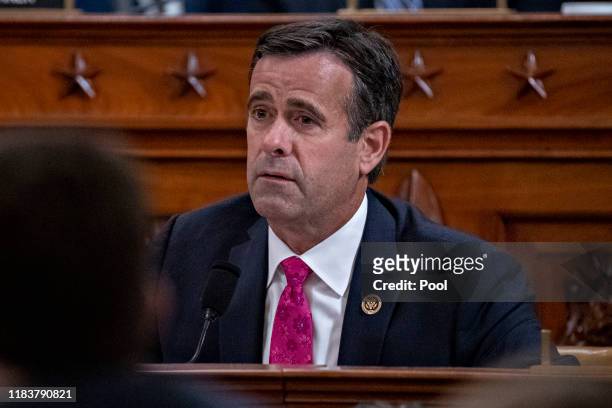 Representative John Ratcliffe, a Republican from Texas, questions witnesses during a House Intelligence Committee impeachment inquiry hearing on...