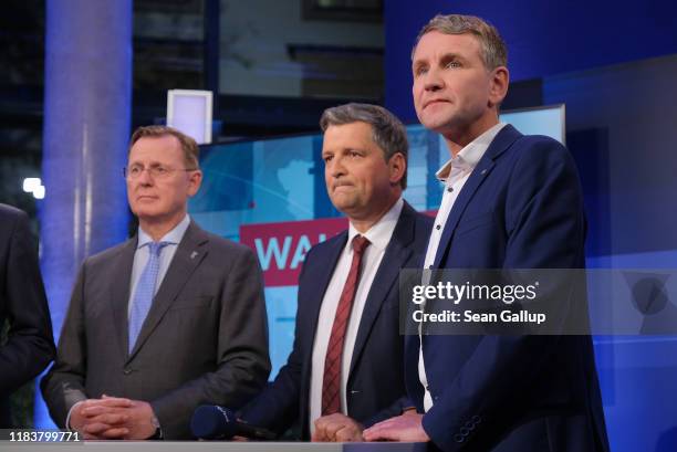 Lead party candidates, including Bjoern Hoecke of the right-wing Alternative for Germany and Bodo Ramelow of Die Linke , arrive for a television...