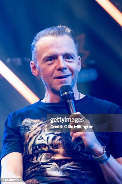 Simon Pegg attends a feature retrospective discussion and Q&A about his career in TV and film during day 3 of the October MCM London Comic Con 2019...