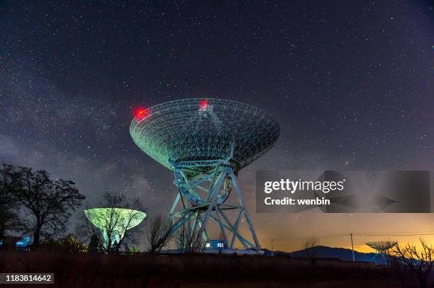 radio telescopes and the milky way - hours in news around the world photos et images de collection