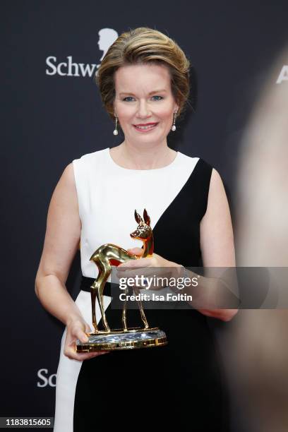 Mathilde d'Udekem d'Acoz poses with award during the 71st Bambi Awards winners board at Festspielhaus Baden-Baden on November 21, 2019 in...