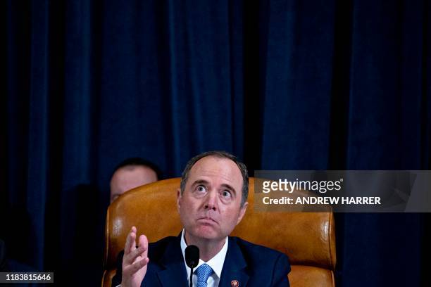 House Intelligence Committee chair, Adam Schiff, speaks after Fiona Hill, the former top Russia expert on the National Security Council, and David...