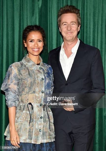 Gugu Mbatha-Raw and Edward Norton attend the "Motherless Brooklyn" BAFTA screening reception at Vue Leicester Square on November 21, 2019 in London,...