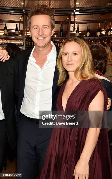 Edward Norton and Shauna Robertson attend the "Motherless Brooklyn" BAFTA screening reception at Vue Leicester Square on November 21, 2019 in London,...