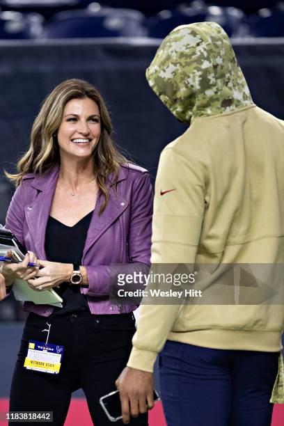Sportscaster Erin Andrews talks with Deshaun Watson of the Houston Texans before a game against the Indianapolis Colts at NRG Stadium on November 21,...