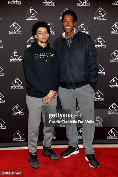 Scottie Pippen Jr. And Scottie Pippen attend the grand opening of E3 Chophouse Nashville on November 20, 2019 in Nashville, Tennessee.