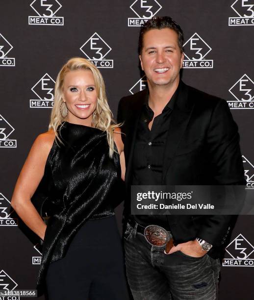 Caroline Boyer and Luke Bryan attend the grand opening of E3 Chophouse Nashville on November 20, 2019 in Nashville, Tennessee.