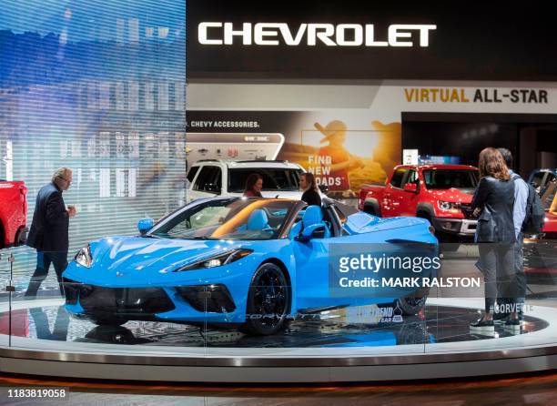 The 2020 Chevrolet Corvette sports car on display during the AutoMobility LA event, at the 2019 Los Angeles Auto Show in Los Angeles, California on...