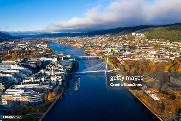part of drammen city (norway) seen from a birds perspective - drammen stockfoto's en -beelden