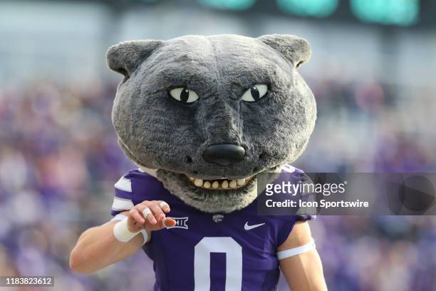 Kansas State Wildcats mascot Willie the Wildcat during a Big 12 football game between the West Virginia Mountaineers and Kansas State Wildcats on...