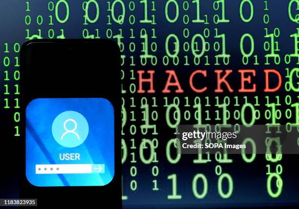 In this photo illustration the cyber security logo seen displayed on a smartphone.