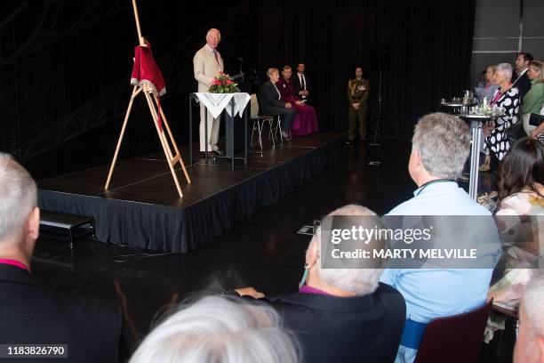 Britain's Prince Charles speaks during a reception for the Christchurch Cathedral at the Turanga Library in Christchurch on November 22, 2019.