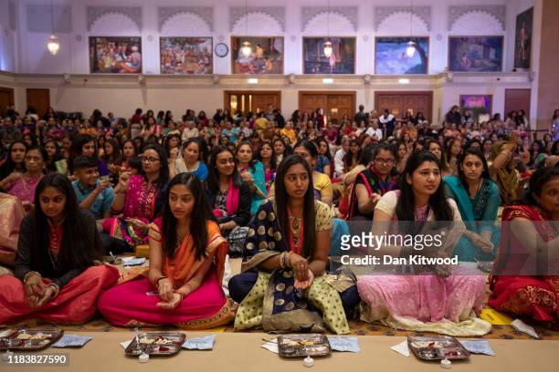 Diwali is celebrated at the BAPS Shri Swaminarayan Mandir on October 27, 2019 in London, England. Diwali, which marks the start of the Hindu New...