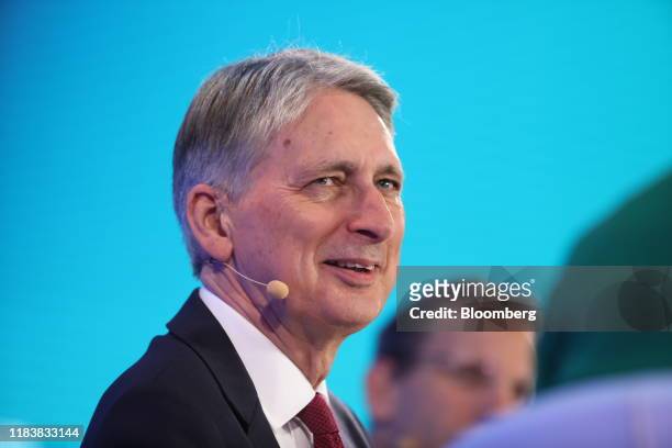 Philip Hammond, former U.K. Chancellor of the Exchequer, speaks during a panel discussion at the Bloomberg New Economy Forum in Beijing, China, on...