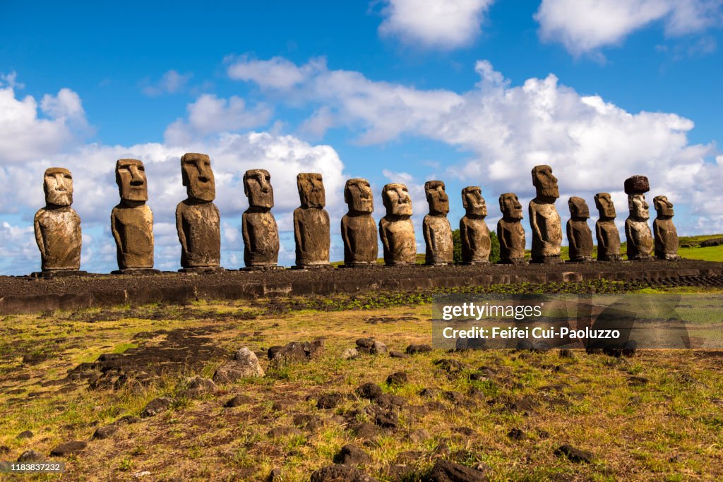 Group of Moai statue of Ahu Tongariki, Easter Island, Chile