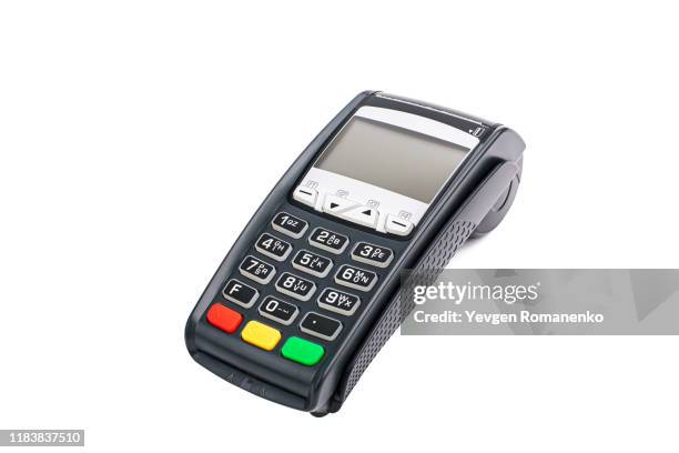 credit card reader isolated on white background. - eftpos machine stock pictures, royalty-free photos & images