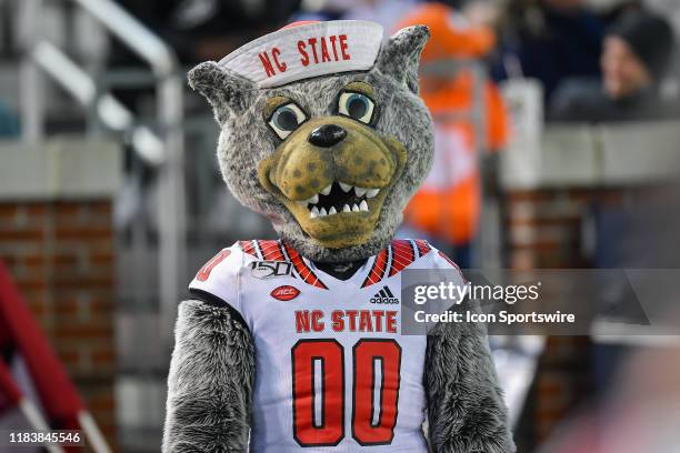 The NC State mascot during the NCAA football game between the North Carolina State Wolfpack and the Georgia Tech Yellow Jackets on November 21st,...