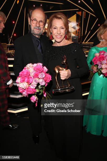 Gaby Dohm and her partner Peter Deutsch with award during the 71st Bambi Awards final applause at Festspielhaus Baden-Baden on November 21, 2019 in...