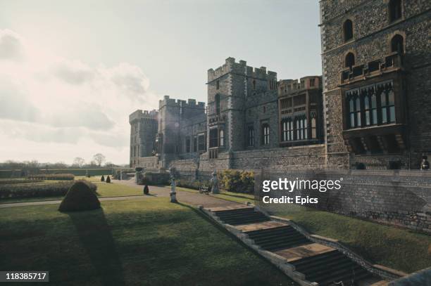 General view of Windsor Castle and gardens, Windsor, Berkshire, circa 1980. Windsor Castle is the largest inhabited castle in the world and is one of...