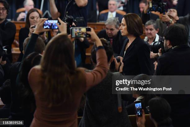 Dr. Fiona Hill, former National Security Council senior director for Europe and Russia arrives as she and David A. Holmes, Department of State...