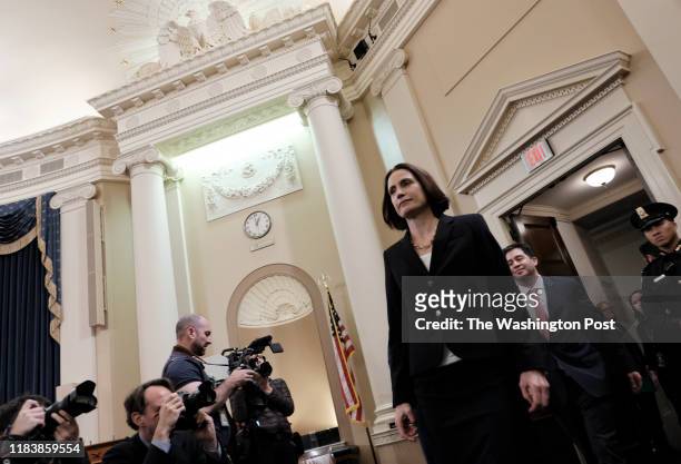 Fiona Hill, former top Russia advisor to the White House, arrives after a break to provide testimony in the impeachment inquiry of President Trump in...