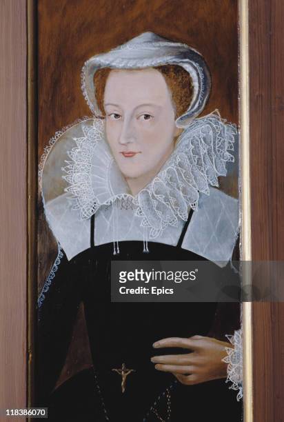 Wall panel depicting Mary Queen Of Scots in Mary Queen of Scots House, Jedburgh, Scottish Borders, circa 1990.