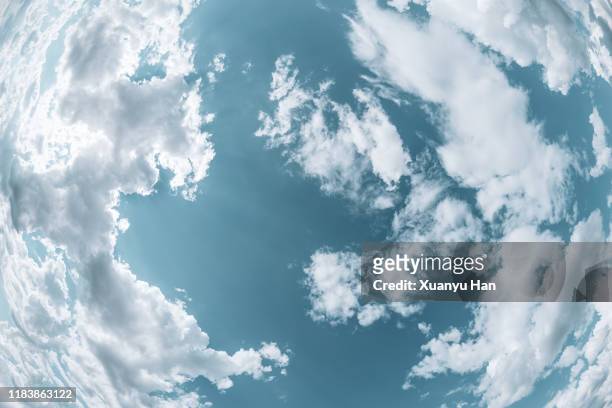clouds in blue sky （fisheye lens） - fischaugen objektiv stock-fotos und bilder