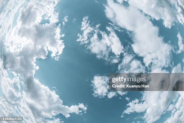 clouds in blue sky (fisheye lens) - ojo de pez fotografías e imágenes de stock