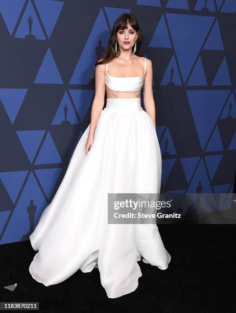 Dakota Johnson arrives at the Academy Of Motion Picture Arts And Sciences' 11th Annual Governors Awards at The Ray Dolby Ballroom at Hollywood &...