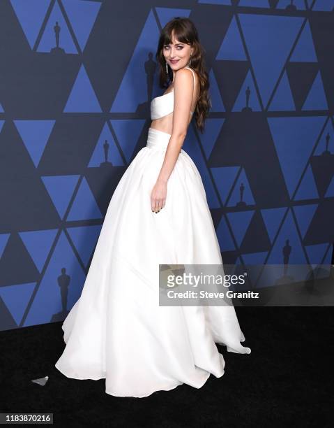 Dakota Johnson arrives at the Academy Of Motion Picture Arts And Sciences' 11th Annual Governors Awards at The Ray Dolby Ballroom at Hollywood &...