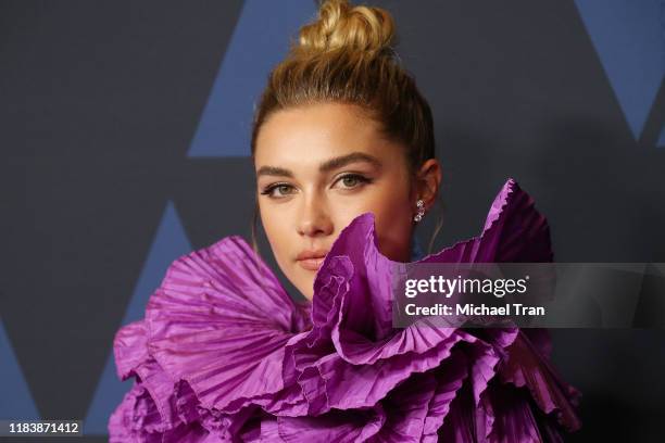 Florence Pugh arrives to the Academy of Motion Picture Arts and Sciences' 11th Annual Governors Awards held at The Ray Dolby Ballroom at Hollywood &...